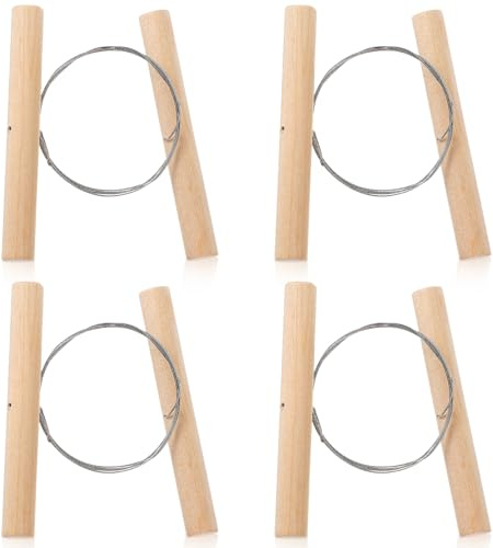 4 Pcs Clay Cutters, Pottery Wire Tools Wire Cheese Cutter Clay Tools Pottery Trimming Tool Clays Accessories for Ceramics Tool Earthenware Clays Sculpting Plasticine Dough Mud Line (Wood Color)