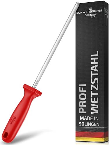 SCHWERTKRONE® Wetzstahl für Messer [MADE IN SOLINGEN - GERMANY] - Messerschärfer Stab - Wetzstab Messerstahl - Messerschärfer Knife Sharpener - Höchste Qualtiät für Profis (Chrom Vanadium) - 34cm ROT