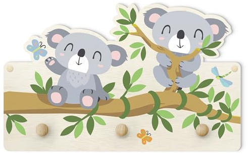 micasia Kindergarderobe Holz Tiere kindgerechtes Design - Made in Germany - Koala mit Motiv Hakenleiste für Kinderzimmer grau Flur Kindergarderobenleiste 1092 (40x25cm)