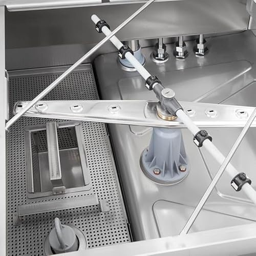 GastroHero Haubenspülmaschine ECO 54 SL 50x50 cm 400V mit Reiniger- & Klarspüldosierer, Ablaufpumpe, 40 Körbe/h, Edelstahl AISI 304