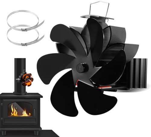 Jaxguom Kaminventilator Magnetisch 6 Blätter mit 2 Ersatzring, Ofenventilator Ohne Strom Effiziente Kaminwerkzeug Lüfter Leiser für Kaminofen Kamin Holzofen, 16,5 * 16,5 * 8,5 cm