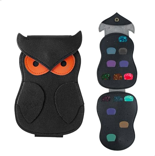 xyuayamz Plektrum Halter, Gitarren Picks, Eulenförmig Plektrum Personalisiert Mit 18 Aufbewahrungsfächern für Plektren, Plektrum Halter Gitarre Geeignet für Das Tägliche üben und Auftritte, Schwarz