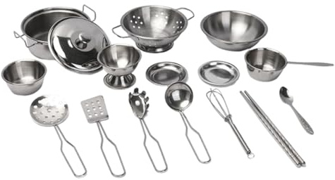 F Fityle Kids Kitchen Toy Set Play Pots and Pans Toys Stainless Steel Realistic Gift Pretend Cookware Cooking Utensils for Children