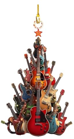 Guitar Christmas Tree Ornament, Acrylic Rock Guitar Christmas Tree Ornaments, Wooden Electric Guitars Decoration Music Theme Party Decor & Gifts for Musicians (1pc)