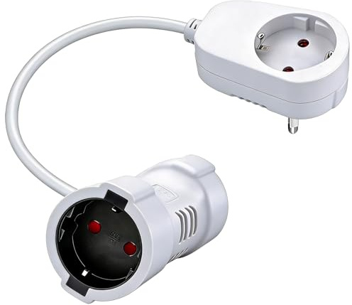 DKTYGER Doppelstecker für Steckdose, 1,5M Verlängerungskabel mit integrierter Steckdose im Stecker, 2 Schuko verlängerung, 2 in 1 Steckdosenadapter mit Flexible Kable 16 A/250 V Weiß