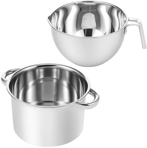 Cacerola de acero inoxidable para baño de agua, cuenco de 2,5 L para baño de agua y olla de fusión de 1,8 l con mango, cuenco de acero inoxidable 304, para chocolate, crema, mantequilla, cera de velas