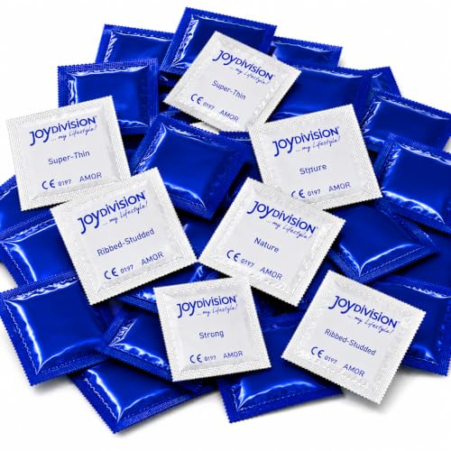 JOYDIVISION Premium Kondome MIX - 100 Stück - Natur, Gerippt, Strong & Super Thin, 53mm, dermatologisch getestet, natürliche Stimulation, sicher & komfortabel