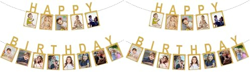 Geburtstag Girlande, Fotogirlande zum Geburtstag Happy Birthday, Hängende Foto Wanddekoration für Party Dekor Mädchen/Jungen, Happy Birthday Banner (Letter) (Packung mit 2)
