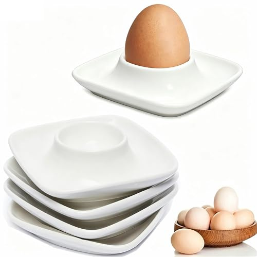 White Egg Cups Set of 4 Square Plastic Egg Holders for Boiled Eggs