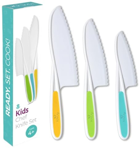 Tovla Jr Kid Safe Knife Gift Set for Real Cooking | Toddler Kitchen Knives | Montessori STEM Cooking Tools | Kids Chef Knives and Utensils | BPA Free Dishwasher Safe | Birthday Gift Ages 4 to 12