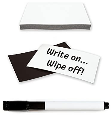 TMS Magnetic Labels Dry Erase | Reusable White Magnets with Dry Wipe Pen for Fridge Notes, Warehouse Labelling for Metal Shelves, Racking, Shelving, Reminders or Whiteboards 80x50mm