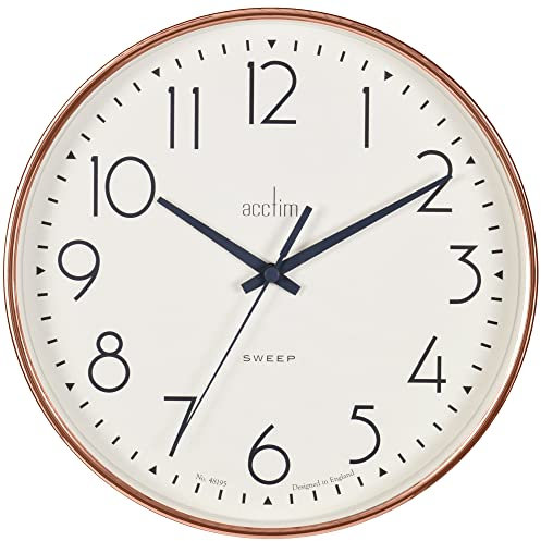 Acctim Earl Wall Clock Non-Ticking Sweep Retro Design Quartz Copper 25cm