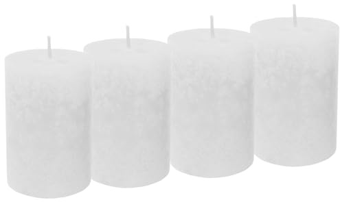 4 Stumpenkerzen Kerzen Weiß Hochzeit Kommunion Konfirmation Tischdeko Deko