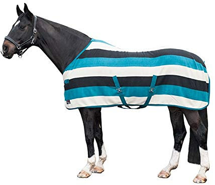 HKM Fashion Stripes Abschwitzdecke mit Kreuzgurt, Schwarz/Off White/Grün, 145 Größe