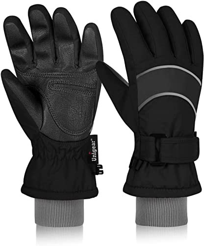 Unigear Skihandschuhe für Kinder, Mädchen, Jungen, Winterhandschuhe, warm, wasserdicht, Winddicht, atmungsaktiv, für Skifahren, Snowboarden und andere Winteraktivitäten im Freien (Schwarz, M)