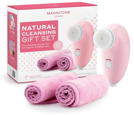 Magnitone Natural Cleansing Ultimate Gift Set with First Step Daily Cleansing Brush and 2 Wipe Out Makeup Remover Cloth Wipes