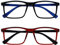 OPULIZE INK Lesebrille für Damen und Herren - 2er-Pack - Groß Rechteckiger Rahmen - Komfort Federscharniere - Kratzfest - Schwarz Rot +2.50