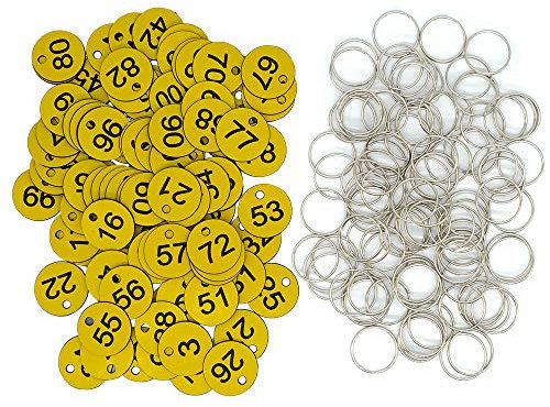 Kunststoff-ID-Nummernschilder, Schlüsselanhänger, gravierte Zahl mit Schlüsselringen (gelb, 1-200)