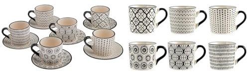 H&H set 6 tazze caff in stoneware vhera con piatto cc90 & Vhera Tazas, Piedra, Blanco/Negro, 6 Unidad (Paquete de 1), 6
