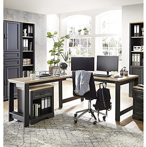 Lomadox Schreibtisch Kombination 3-tlg. in Graphit mit Artisan Eiche Nb.