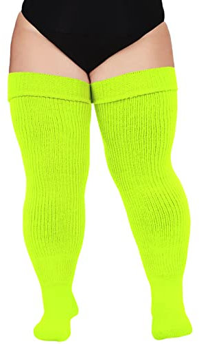 Moon Wood Kniestrümpfe Damen Extra Lange Overknees Strümpfe Damen Thigh High Socken Soft Warme Stulpen Plus Size Neongelb