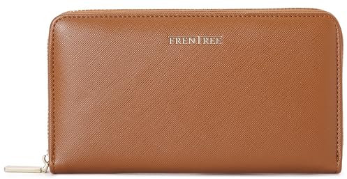 Frentree® Clutch Geldbörse Damen - Portemonnaie Damen 100% veganes Leder mit 16 Kartenfächern und Smartphonefach Herbst- und Winterfarben - Karamell