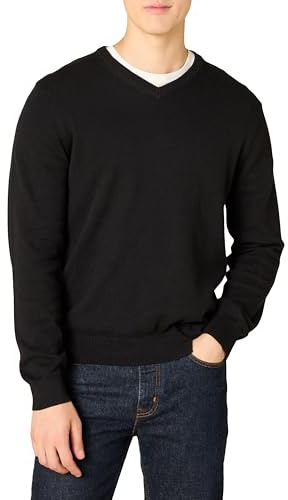 Amazon Essentials Pull à Col en V (Disponible en Grandes Tailles et Grandes Longueurs) Homme, Noir, 3XL Grande taille Taille Tall