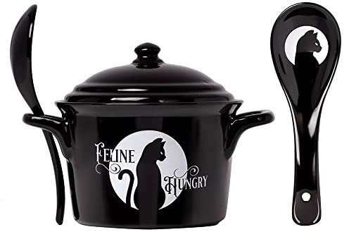 Alchemy England Feline Hungry Hexenkessel-Bowl mit Löffel Unisex Müslischale schwarz/weiß