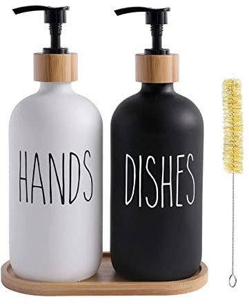 4Pcs Glass Pump Bottle 500Ml, Shampoo And Conditioner Glass Soap Shower Gel Dispenser Bottle With Base Hand Wash Dispenser For Kitchen, Bathroom, Countertop (Mixing)