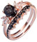 Women's Statement Rings Black Rutilated Quartz Engagement Ring Set Oval Shaped Rose Gold Ring Black Zirconia Curved Wedding Anniversary Ring (Black, 8)