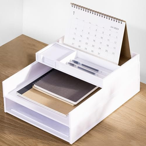 Eufrozy Briefablage A4 Stapelbar, 3-Tier Dokumentenablage Weiß für Desktop Büro Organisation, Papierablage A4 Ablagefächer Stapelbar Quer, Schreibtisch Organizer Aktenablage für Büro Schule Zuhause