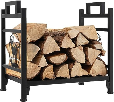 COSTWAY Kaminholzregal, Kaminholzständer aus Metall mit Griffen & verstellbaren Fußpolstern, Feuerholzregal für Innen und Aussen, Brennholzregal für Kamin & Ofen, 46 x 34 x 45 cm