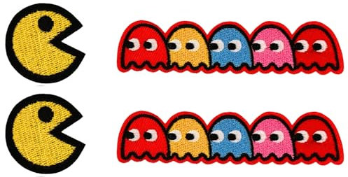 Mubal 2 Set niedliche Geister-Flicken Blinky Pinky Inky Clyde bestickt zum Aufbügeln oder Aufnähen auf Hut, Jacken, Kleidung, Rucksäcke