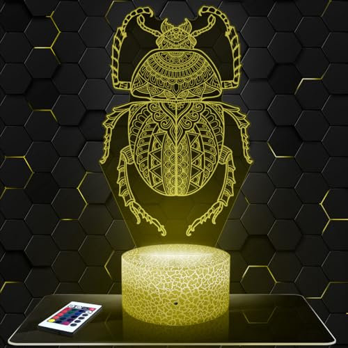 Lampephoto.fr - Skarabäus Mandala 3D Lampe, Touch Nachtlicht, Deko Tier Insekten Ägypten, Geschenkidee Mann Frau objekt Skarabäus Mandala Nachtlicht Erwachsene deko Zimmer, 3D Led Illusion