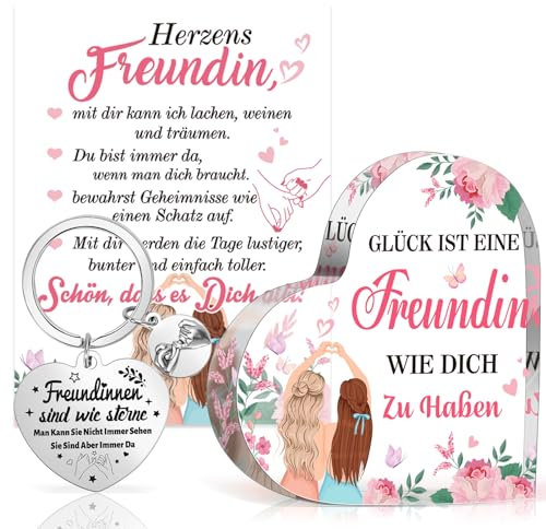 HOWAF Geschenke für Freundin, Freundin Herzförmiges Acryl Heimat Dekoration Beste Freundin Schlüsselanhänger Freundin Karte Geschenk Freundin Geburtstag Weihnachten Geschenke Freundinnen Geschenk