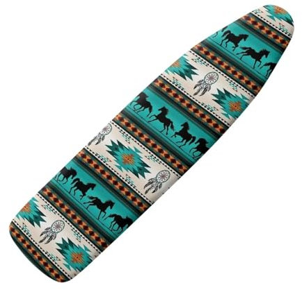 KUIFORTI Housse de planche à repasser motif cheval aztèque et tapis de table vintage style Baja Protection thermique portable avec cordon de serrage réglable Housse anti-poussière avec bord élastique