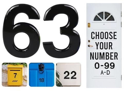 Numéros de porte de 7,6 cm à coller de 0 à 99 - Numéro de maison noir en ABS - Autocollants 3D pour portes, boîtes aux lettres, chambres d'hôtel (63)