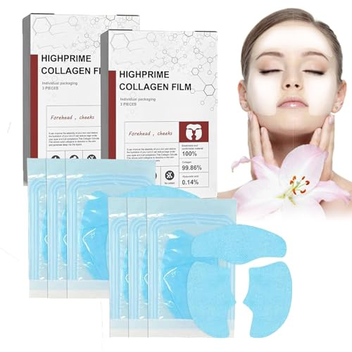 Highprime Collagen Film Viso, Film di Collagene Solubile, Collagen Firming Mask, Collageni Supplementi Film Ridurre le Linee Sottili e Migliorare il Rilassamento Cutaneo (3PCS*2)