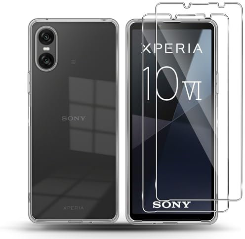 QULLOO Silikon Hülle für Sony Xperia 10 VI + Schutzfolie für Panzerglas [2 Stück],9H Härte Glas Anti-Fingerabdruck Schutzfolie Schutzhülle Weich TPU Transparent handyhülle