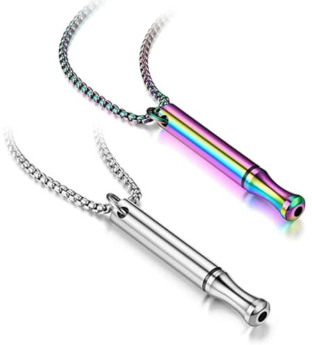 PZJFH 2pcs Stress Relief Mindful Necklace, Stainless Steel Breathing Necklace for Adults, Unisex, Anxiety Relief, Minimalist, 23.6 inches