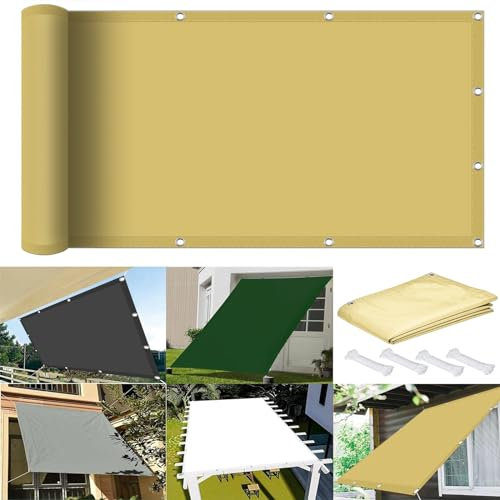 Sonnensegel Sonnenschutz Wasserdicht Rechteckig 0.8 x 8 m 98% UV Schutz Sonnensegel Terrassenüberdachung mit Ösen Und Kordel Reißfest für Balkon Terrasse Garten Camping, Creme Farben