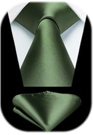HISDERN Dunkelgrün Tie Männer Krawatte und Pocket Square Set Solide Seide Krawatte für Hochzeitsfeier Geschäft