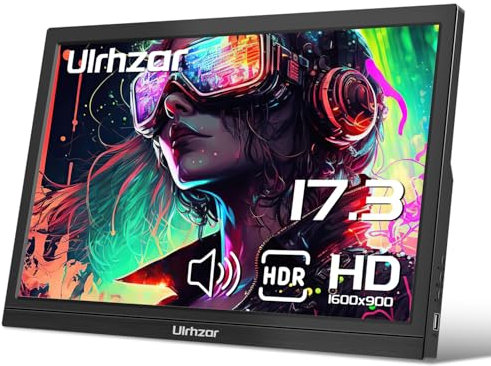Ulrhzar Portable Monitor 17.3inch 1600x900P Extend Laptop Gaming Monitors HDMI USB Type-C,Support VESA, with Built-in Speakers for Xbox Phone, Second PC Computer Screen