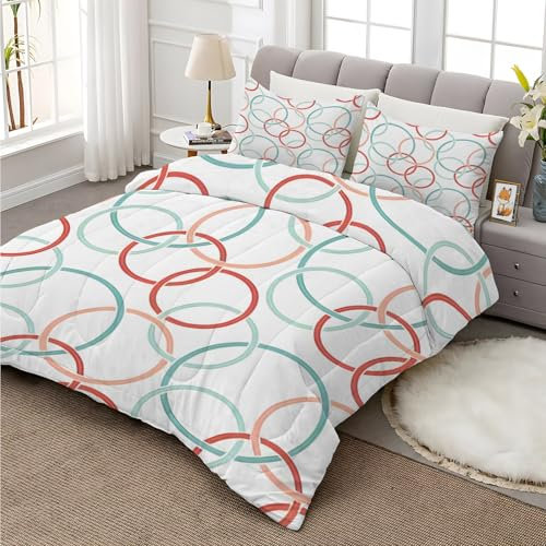 Geometrie Bettdecke 135x200 4 Jahreszeiten, Ganzjahresdecke 135x200 Kreis, Bettdecke Ohne Bezug Nutzbar, Bettdecken Wende Waschbar mit Modern Muster, Warme Steppdecke Schlafdecke AE-427