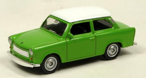 Generisch Modellauto kompatibel mit Trabant 601 grün mit weißem Dach ca. 1:60/7-8 cm Spritzguss Metall