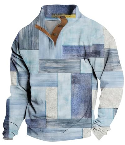 QINQNC Reißverschluss Mens Hoodie Sweatjaacke Herren Herrenmode und Winter Lässiges Langarm-Sweatshirt mit Knopfleiste und 3D-Druck Bartiken Farbe Set Kapuzenullover Partner Hoodie (Light Blue, XL)