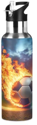 Football on Fire Bouteille d'eau en acier inoxydable de 946 ml pour femme avec paille isolée