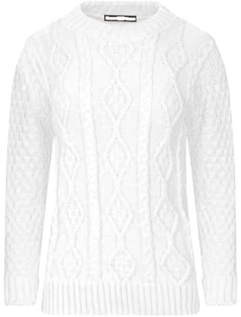 Ladies Women’s New Chunky Diamond Cable Knitted Long Sleeve Sweater Pull Over Jumper Top Cable Knit Warm Sweater Formal Casual Crew Neck Pullover (UK, Numeric, 12, 14, Regular, Regular, White)
