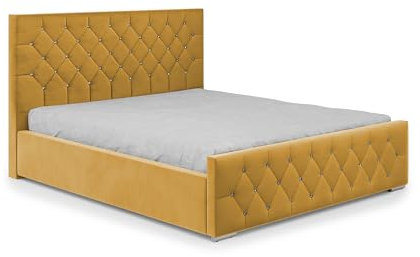 DomoHome- Langlebiges Polsterbett Mona I – Stilvolles Schlafzimmermöbel Mit Großem Bettkasten, Pflegeleichtem Material Und Modernem Design 140x200 cm, Farbe: Gelb