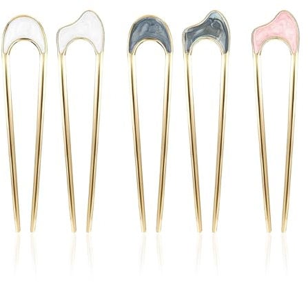 French Hair Pin, 5PCS Metal U Shaped Hair Pins French Twist Clip Vintage Hair Fork Hair Pin for Women Girls Hairstyle Accessories
